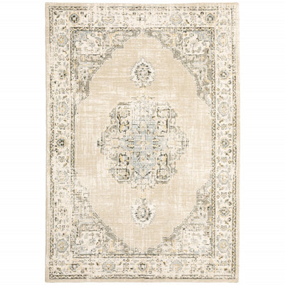 4'x6' Beige and Ivory Center Jewel Area Rug