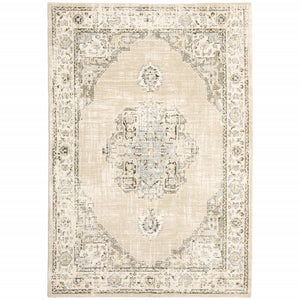 5'x8' Beige and Ivory Center Jewel Area Rug