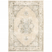 7'x9' Beige and Ivory Center Jewel Area Rug