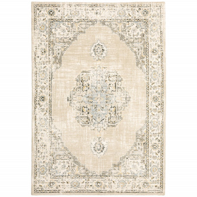 9'x12' Beige and Ivory Center Jewel Area Rug