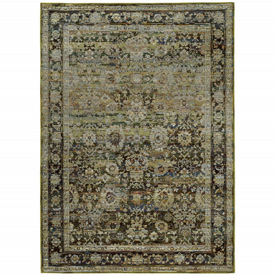 4'x6' Green and Brown Distressed Floral Indoor Area Rug