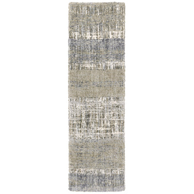 8' Grey and Ivory Abstract Lines Indoor Runner Rug