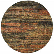 7' Round Distressed Gold and Charcoal Abstract Indoor Area Rug