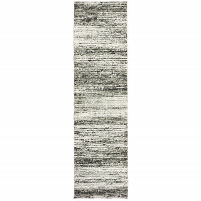 12' Distressed Ash and Charcoal Abstract Indoor Runner Rug
