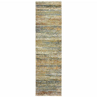 2'x8' Gold and Green Abstract Runner Rug