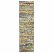 2'x8' Gold and Green Abstract Runner Rug