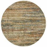 7' Round Distressed Gold and Green Abstract Indoor Area Rug