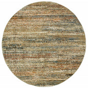 7' Round Distressed Gold and Green Abstract Indoor Area Rug