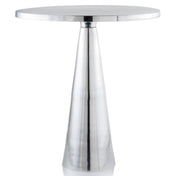 Round Metal Frame Silver finshed and Cone Pedestal End Table