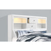 White Rubberwood Full Bed with bookshelves Headboard LED lightning 6 Drawers
