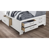 White Rubberwood Full Bed with bookshelves Headboard LED lightning 6 Drawers