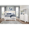 White Rubberwood Full Bed with bookshelves Headboard LED lightning 6 Drawers