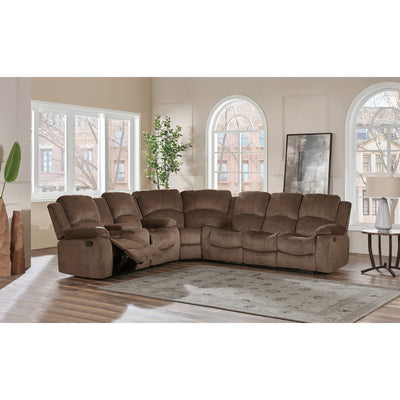 Hig end reclining Sectional Sofa with cup holder in Chenille Brown Fabric