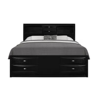 Black Veneer Full Bed with bookcase headboard 10 drawers