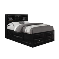 Black Veneer Full Bed with bookcase headboard 10 drawers