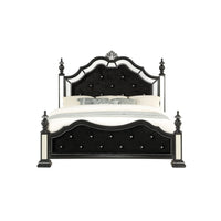 Black Felt finish Full Bed with crystal mirrored embellished