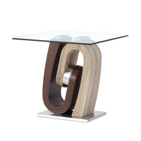 Oak and Walnut Ultra modern End Table with Glass top