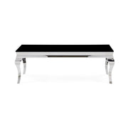 Silver tone Black Glass top Cocktail Table