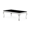 Silver tone Black Glass top Cocktail Table