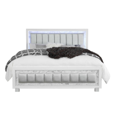 Modern Luxurious White Full Bed With Padded Headboard  Led Lightning