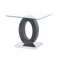 Grey Tone Oval Design Support End Table with Glass Top