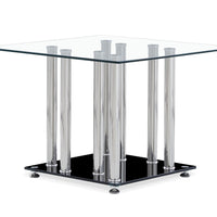 Black and Silver Modern End Table with Tempered Glass Top