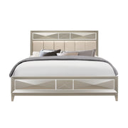 Modern Champagne Full Bed with Satin Upholstered Headboard Mirror Accents