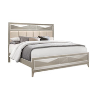 Modern Champagne Full Bed with Satin Upholstered Headboard Mirror Accents