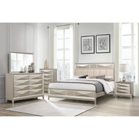 Modern Champagne King Bed with Satin Upholstered Headboard Mirror Accents