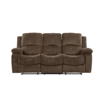 Coffee Brown Chenille Fabric Reclining Sofa With Drop Down Table