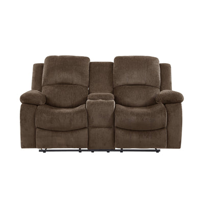 Coffee Brown Chenille Fabric Reclining Loveseat with Center Console and Cup Holders