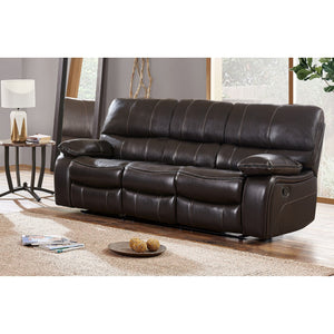 Espresso Black Leather Gel Cover Reclining Sofa In Removable Back And Extra Plush Cushions