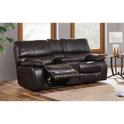Espresso Black Leather Gel Cover Console Reclining Loveseat in Removable Back And Extra Plush Cushions