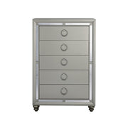Silver Champagne Tone Chest with Mirror Trim Accent 5 Drawers