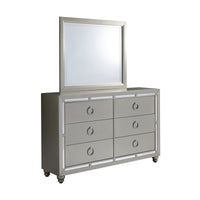 Silver Champagne Tone Dresser with Mirror Trim Accent 6 Drawers