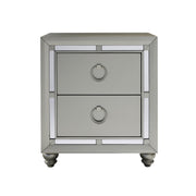 Silver Champagne Tone Nightstand with 2 Drawer Mirror Trim Accent