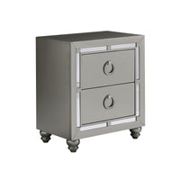 Silver Champagne Tone Nightstand with 2 Drawer Mirror Trim Accent