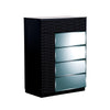 Modern Black Chest with Geometric Designed Panels 5 Drawers