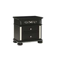 Black Jewel Heirloom Appearance Nightstant with Intricate Carvings Mirrored Accents 2 Drawer