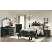 Black Jewel Heirloom Appearance Nightstant with Intricate Carvings Mirrored Accents 2 Drawer