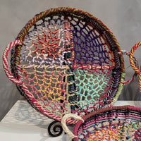 Handmade Set of 3 Rainbow Round Nesting Jute Trays