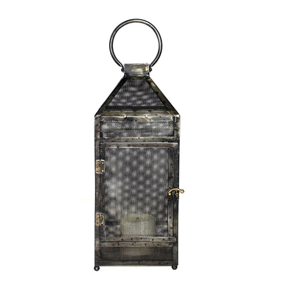 Rustic Industrial Gray Mesh And Metal Lantern