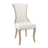 Set of 2 Updated Rustic White Linen Wood Frame Dining Chairs