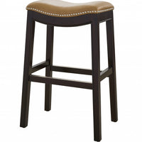 30" Espresso and Carmel Saddle Style Counter Height Bar Stool