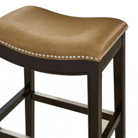 30" Espresso and Carmel Saddle Style Counter Height Bar Stool