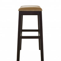 25" Espresso and Carmel Saddle Style Counter Height Bar Stool