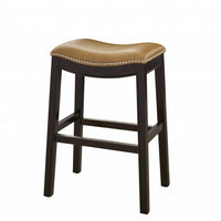 25" Espresso and Carmel Saddle Style Counter Height Bar Stool