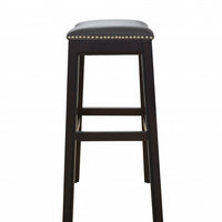 25" Espresso and Gray Saddle Style Counter Height Bar Stool