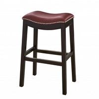 30" Espresso and Red Saddle Style Counter Height Bar Stool