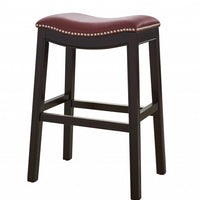 25" Espresso and Red Saddle Style Counter Height Bar Stool